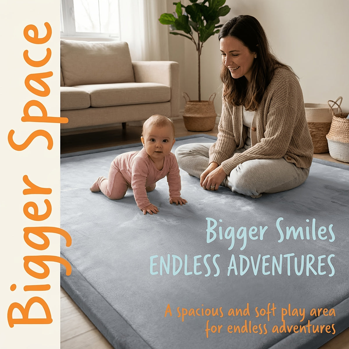 Tummy-Time Velvet Play Mat with 1.3-Inch Cushioning, Non-Slip Crawling Floor Pad for Infants and Toddlers, Four Size Options