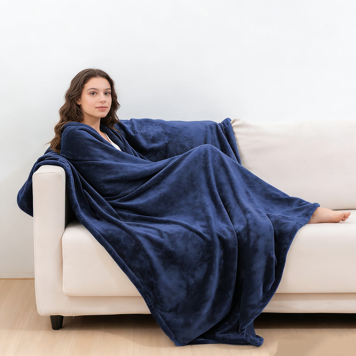 Striped Faux Rabbit Fur Throw Blanket with Flannel Back, Double-Sided Sofa and Bed Cover in Throw, Twin XL, Queen or King Sizes and Multiple Colors