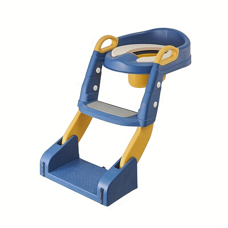 Convertible Toddler Potty Seat with Double-Step Ladder, 2-in-1 Foldable Toilet Trainer with Removable PVC Cushion, Splash Guard and Side Handles