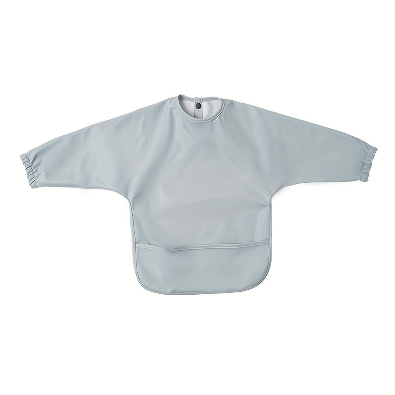 Sleeved Baby Bib with Food Pocket, Wipeable Long Sleeve Feeding Smock with Snap Closure for Babies and Toddlers 6-36 Months at Mealtimes