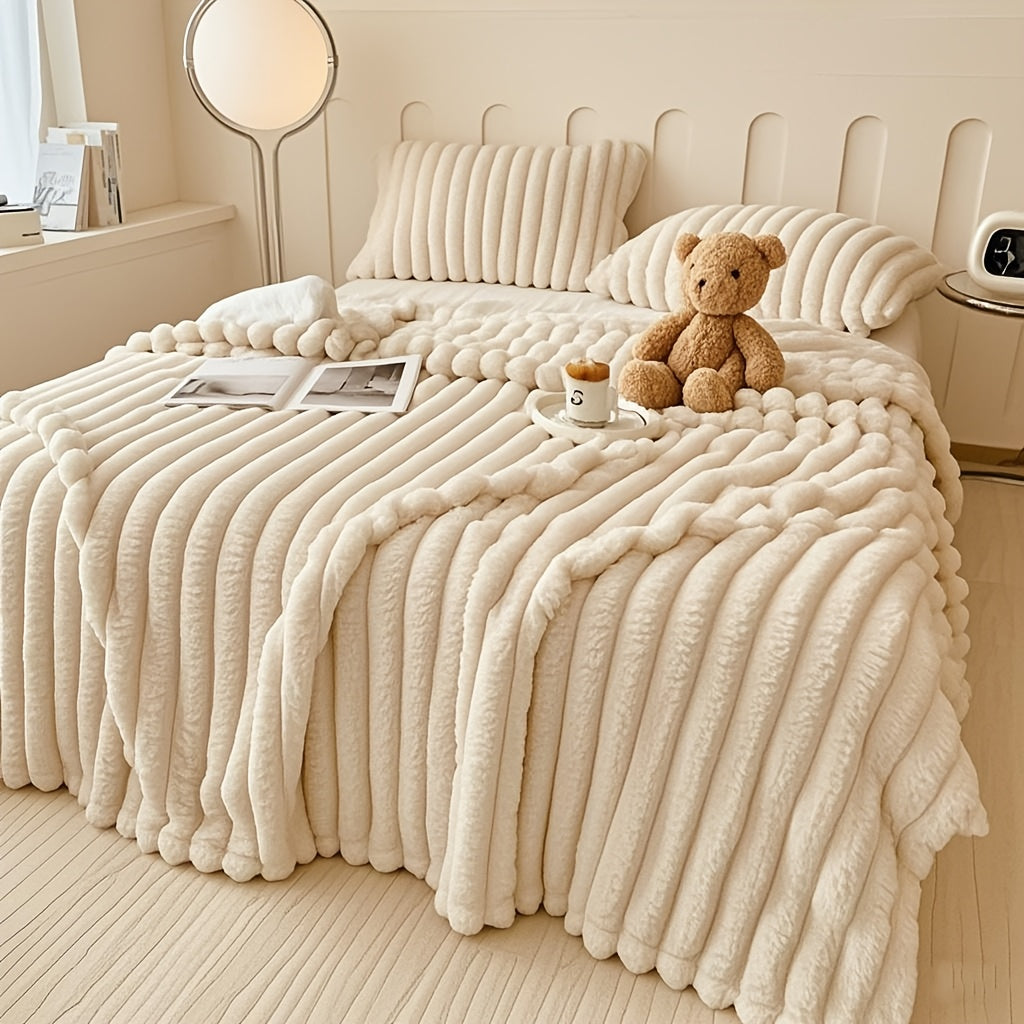 Faux Rabbit Fur Bed Blanket in Solid Colors, Soft Cozy Oversized Throw for Family Sofa and Bedroom Decor with Multiple Sizes from 59 x 79 to 90 x 102 Inches