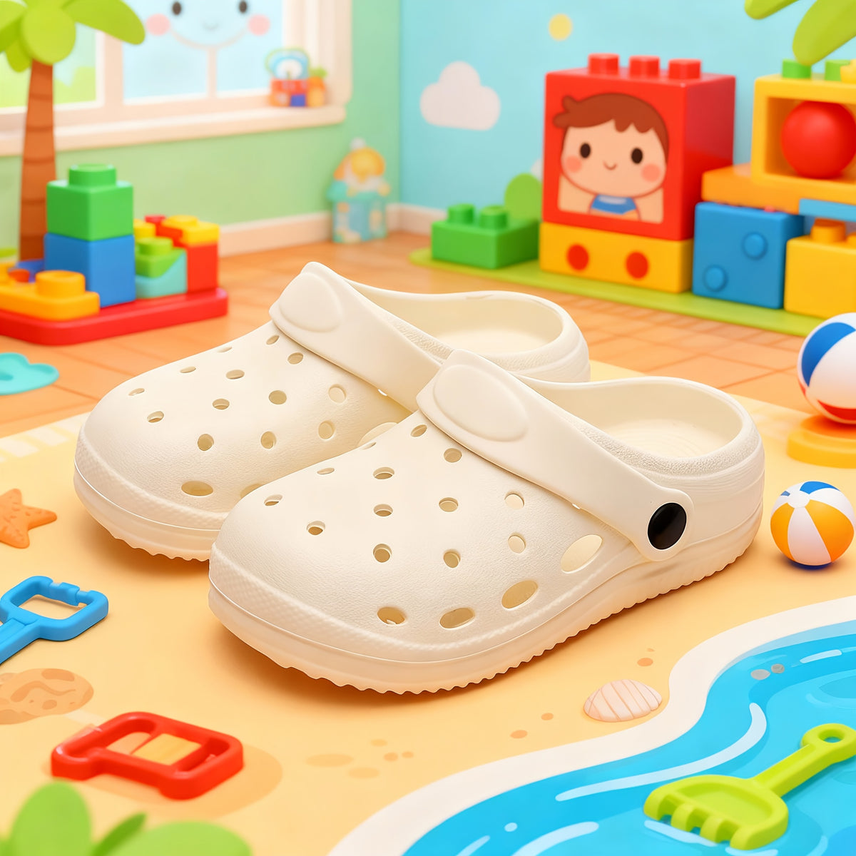 Toddler EVA Slip-On Clogs with Ventilation Holes and Heel Strap, Thick-Sole Round-Toe Casual Shoes for Boys and Girls in Five Colors for Home and Outdoor Outfits