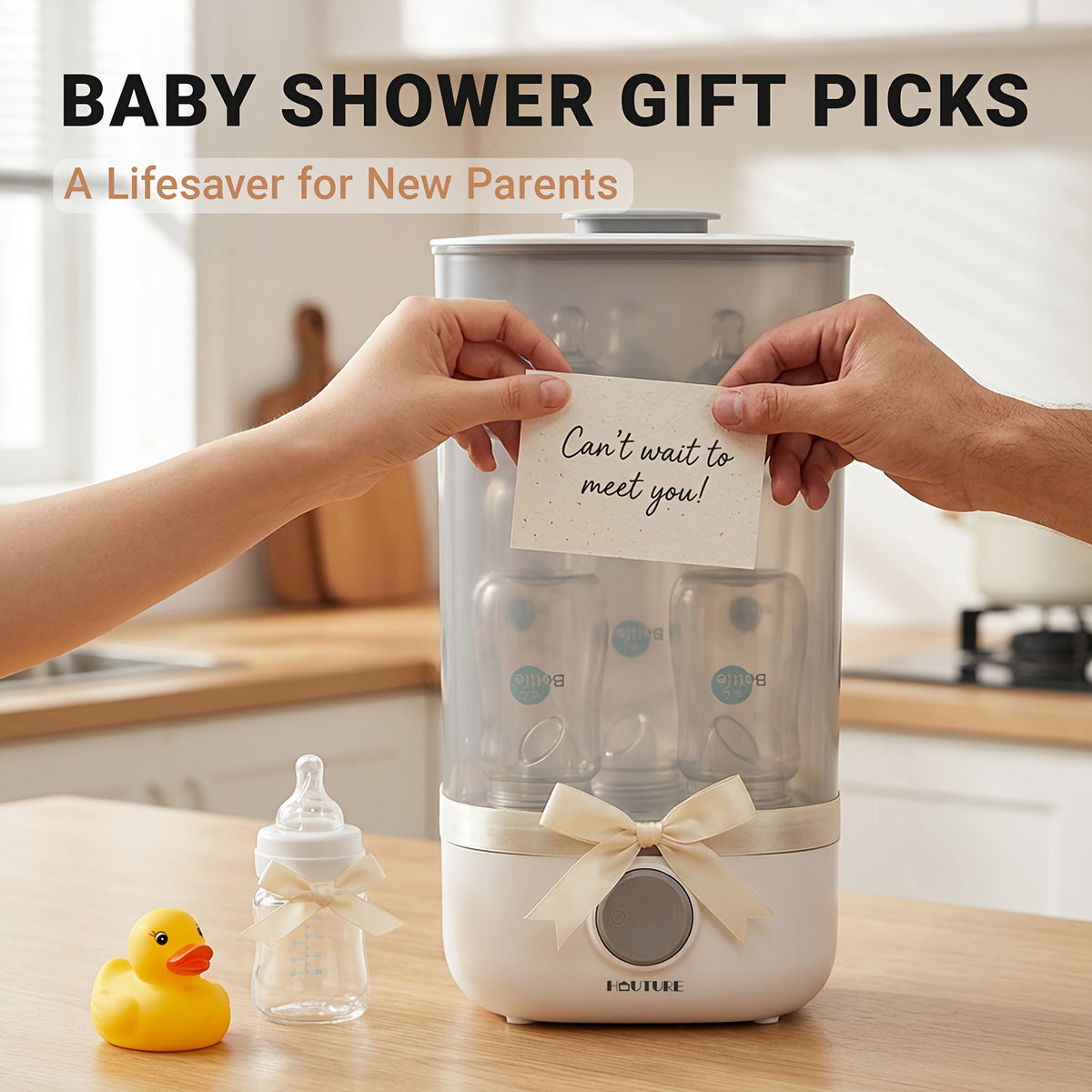 Baby Bottle Sterilizer and Dryer with One-Button Steam Operation, Countertop Feeding Accessory Organizer for Compatible Bottles and Pump Parts