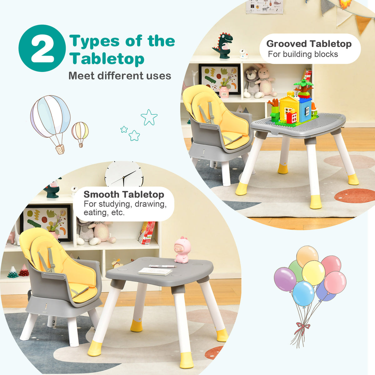 8-in-1 Baby High Chair with Activity Table, BABYJOY Convertible Feeding Seat with Removable Tray, Booster Mode and 5-Point Harness for Ages 6 Months to 6 Years
