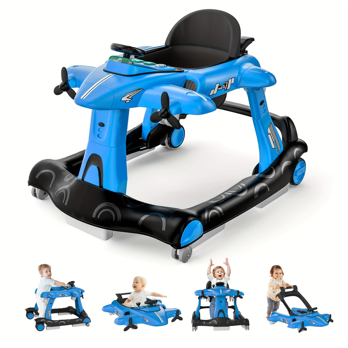 6-in-1 Activity Walker for Babies 6โ18 Months, Foldable Height-Adjustable Walker with Rocker and Jumper Modes, Padded Seat, Lights and Music Tray