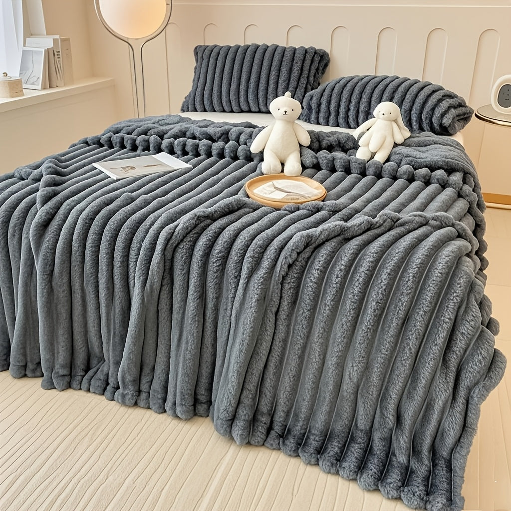 Faux Rabbit Fur Bed Blanket in Solid Colors, Soft Cozy Oversized Throw for Family Sofa and Bedroom Decor with Multiple Sizes from 59 x 79 to 90 x 102 Inches