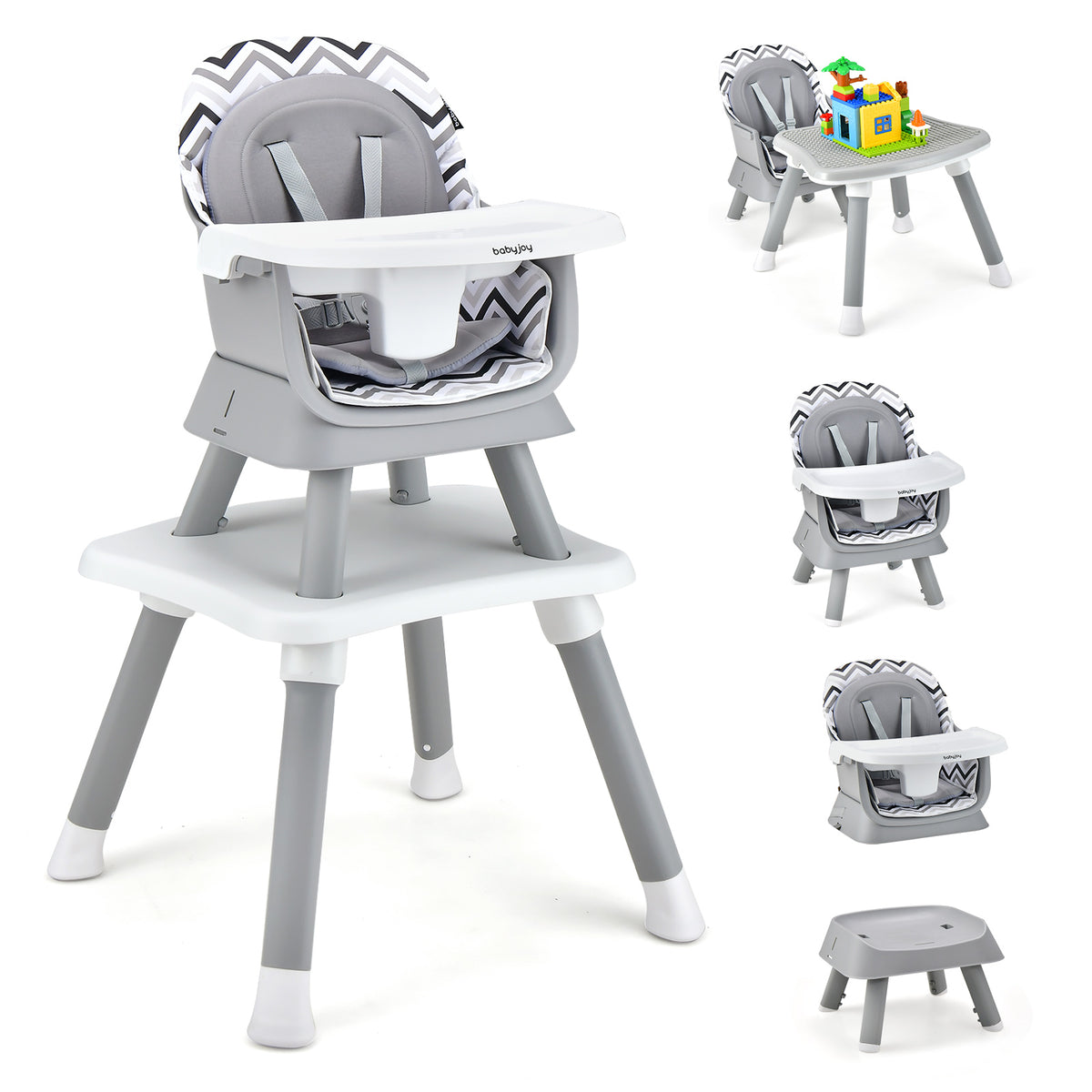 8-in-1 Baby High Chair with Activity Table, BABYJOY Convertible Feeding Seat with Removable Tray, Booster Mode and 5-Point Harness for Ages 6 Months to 6 Years