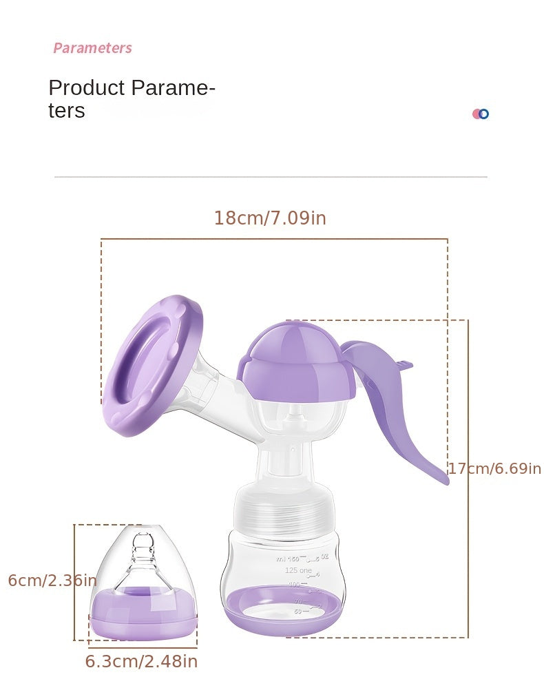 Manual Breast Pump with 5.07 oz Collection Bottle, Portable Hand-Operated Milk Expression Pump with Lever Handle in Purple or White for Nursing Moms
