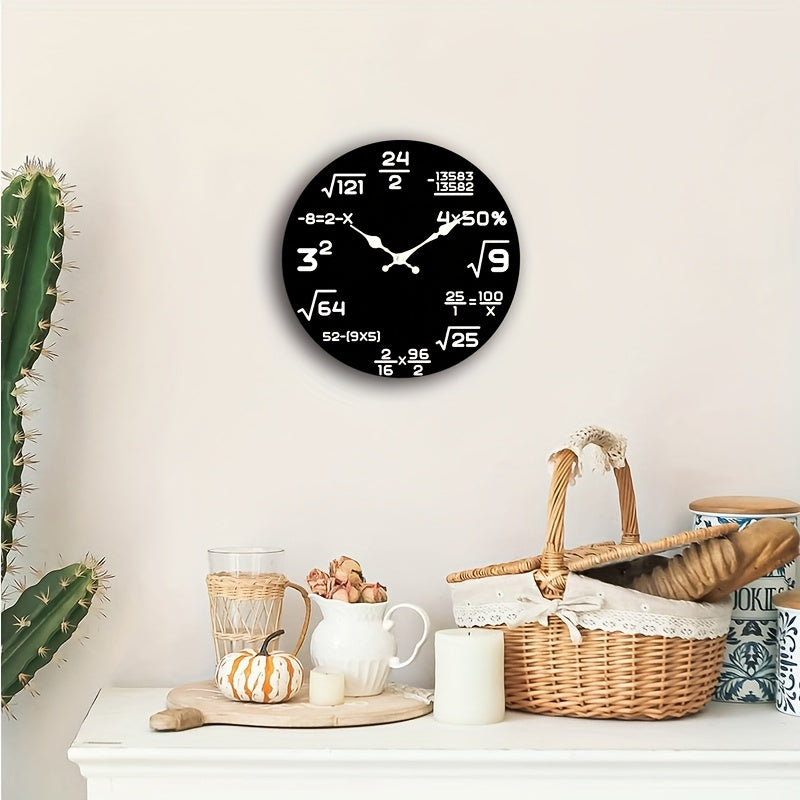 Math Wall Clock 12 Inch Round with Number-Themed 2D Flat Face, Silent Quartz Battery-Operated Decorative Clock for Bedroom or Office