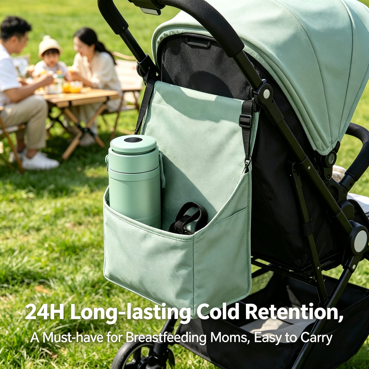 Breast Milk Cooler with 2 Storage Bottles, Portable 360° Surround Cooling Chiller with Carry Handle for Pumping Moms, Work and Travel