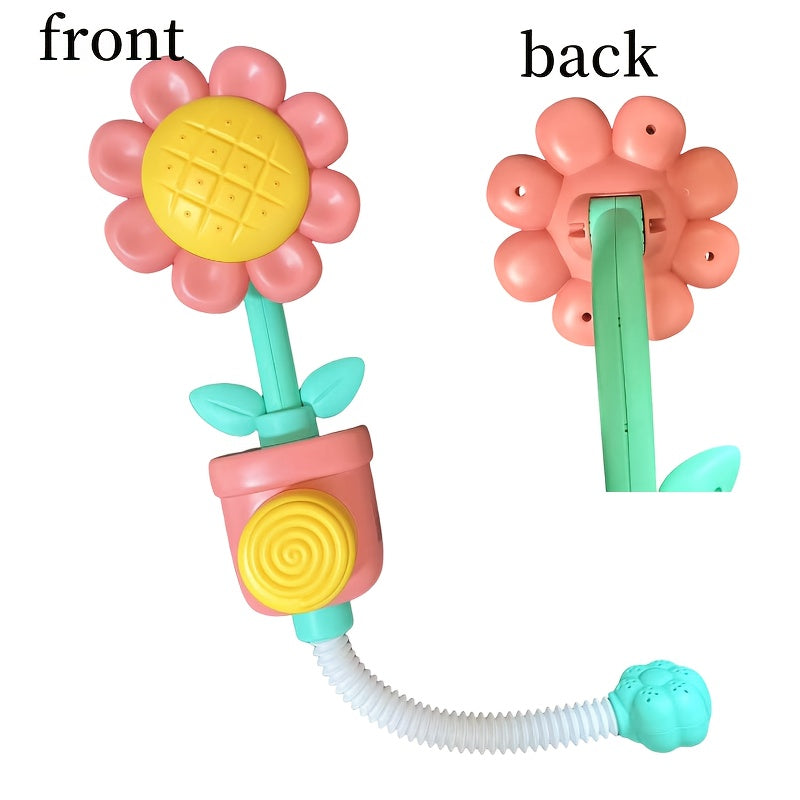 Sunflower Bath Toy with Spinning Spray Head, PVC Flower Water Play Spout in Red or Yellow for Supervised Kids Bathtub Play and Bath-Time Fun