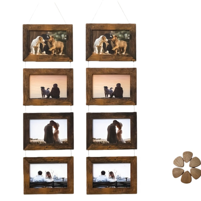 Wooden Baby Photo Frame Set, Two 4-Panel 4x6 Collage Frames with Glass Covers for Nursery Wall or Tabletop Display, First-Year Memories and Gift Giving