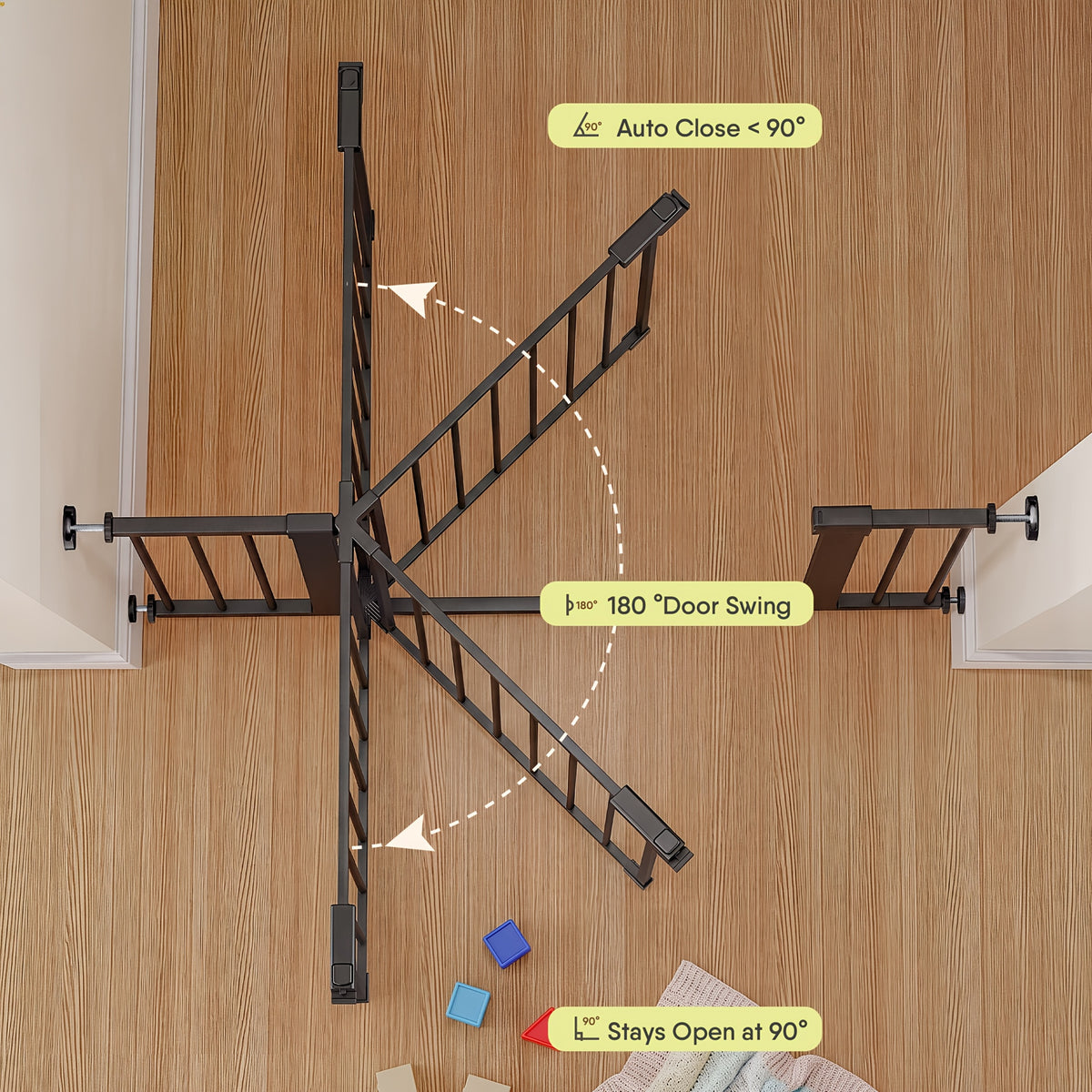 Adjustable Metal Gate 27-43 Inches Wide for Home Openings, Black or White Barrier for Doorway Planning and Family Spaces, Check Fit Before Installation