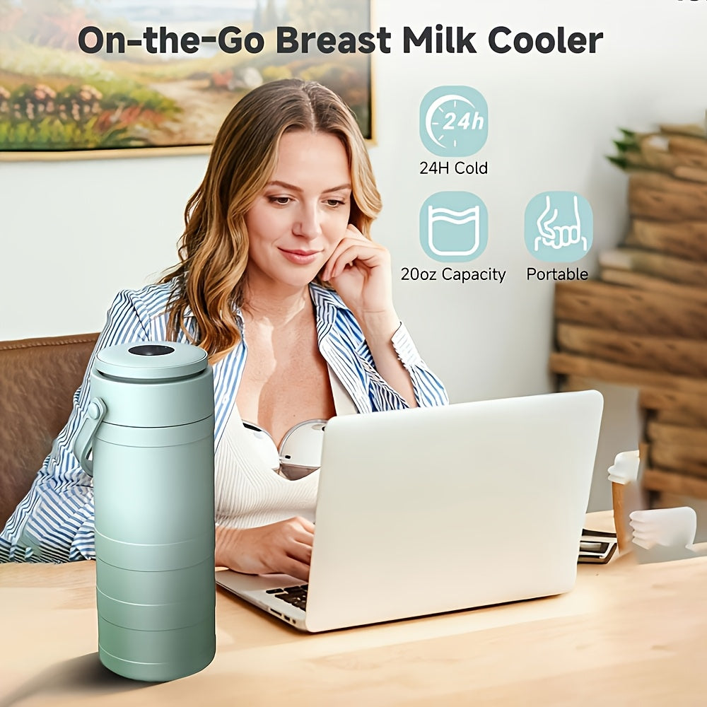Breast Milk Cooler with 2 Storage Bottles, Portable 360° Surround Cooling Chiller with Carry Handle for Pumping Moms, Work and Travel