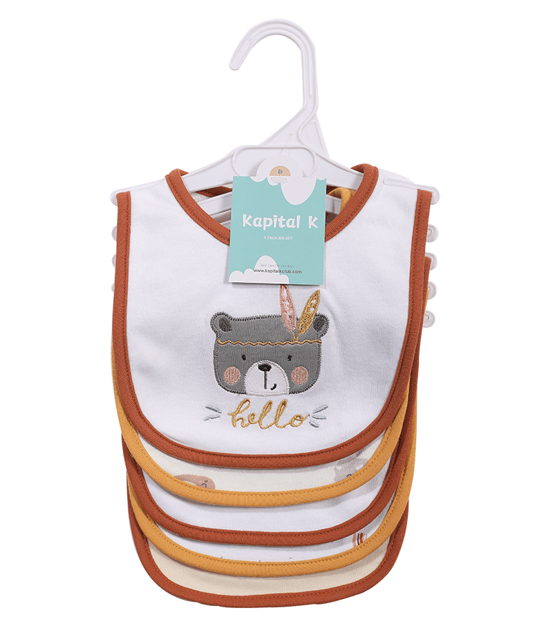 Embroidered Baby Feeding Bibs 5-Pack, Soft Absorbent Cotton Outer Layer with Cartoon Designs for Infant Mealtimes and Drool, Boys and Girls