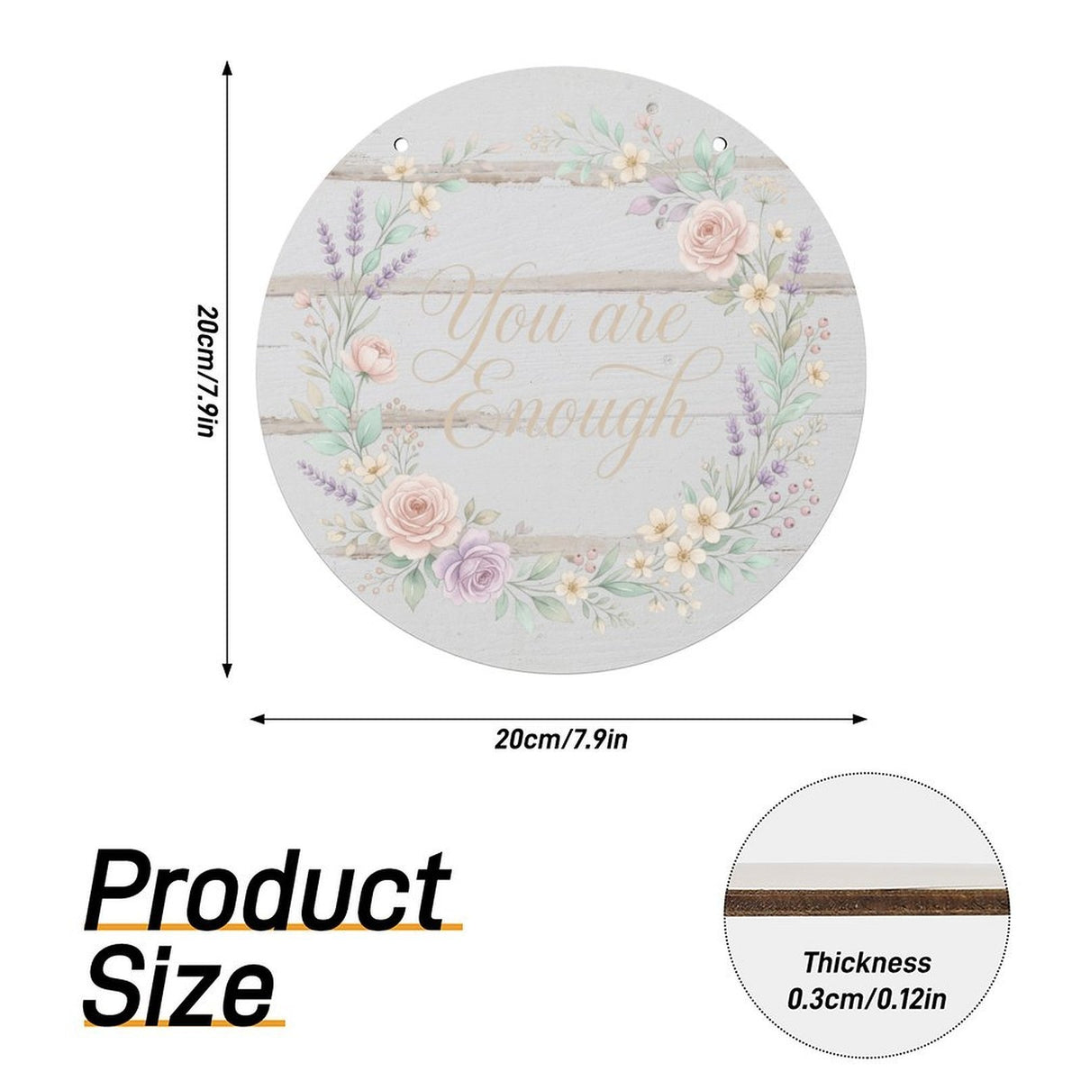 8-Inch Round Wood Door Sign with 2D Flat Print, Decorative Nursery and Home Door Hanger for Seasonal Wall, Patio or Garden Display, Flat Printed Circle Plaque