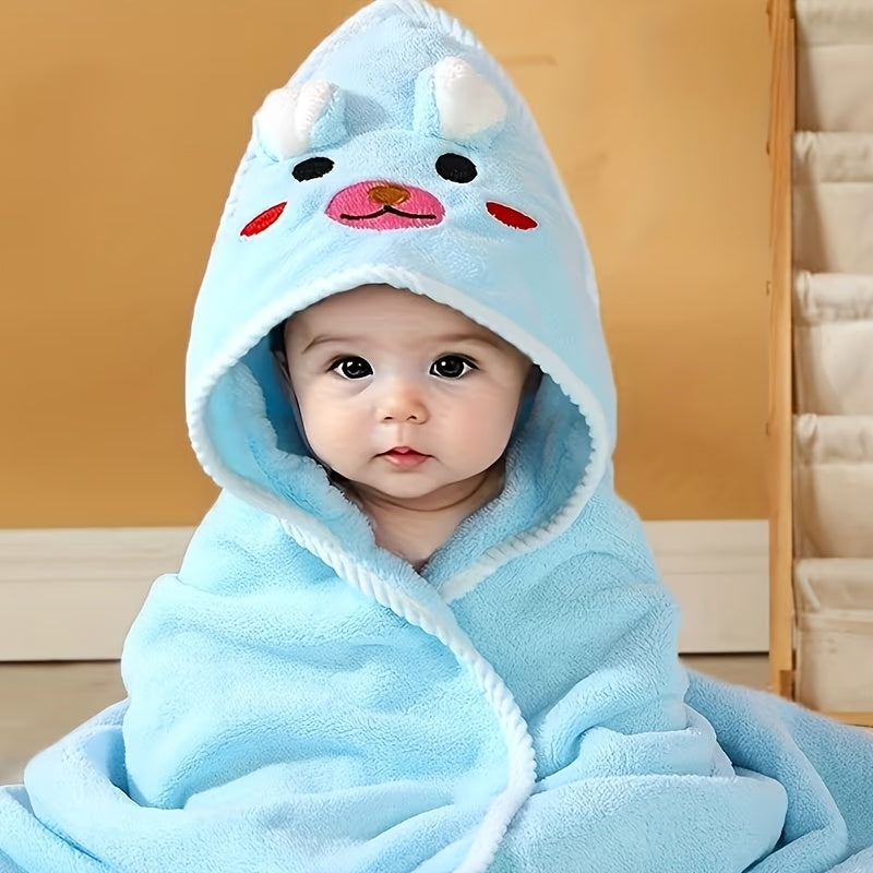 Hooded Baby Bath Towel 31.5 x 31.5 Inches, Soft Absorbent Polyester Bath Wrap with Reinforced Edges for Supervised After-Bath Drying in Pink or Sky Blue