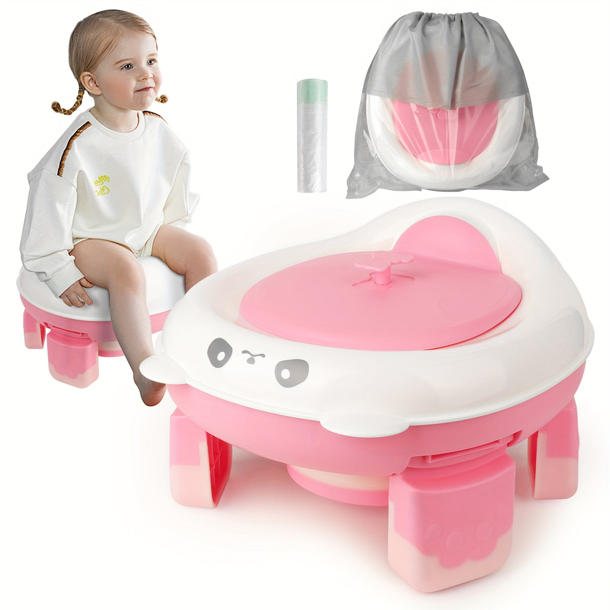Foldable Travel Potty Chair for Boys and Girls with Storage Bag and 20 Disposable Liners Included, Portable Toddler Potty Seat for Indoor and Outdoor Use, Easy to Clean and Carry