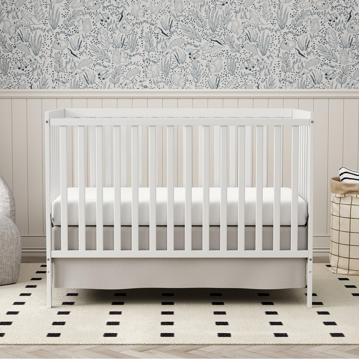 5-in-1 Convertible Crib by Goldzone, New Zealand Pine Wood Baby Crib with 4 Adjustable Mattress Heights, Toddler, Daybed and Full-Bed Options
