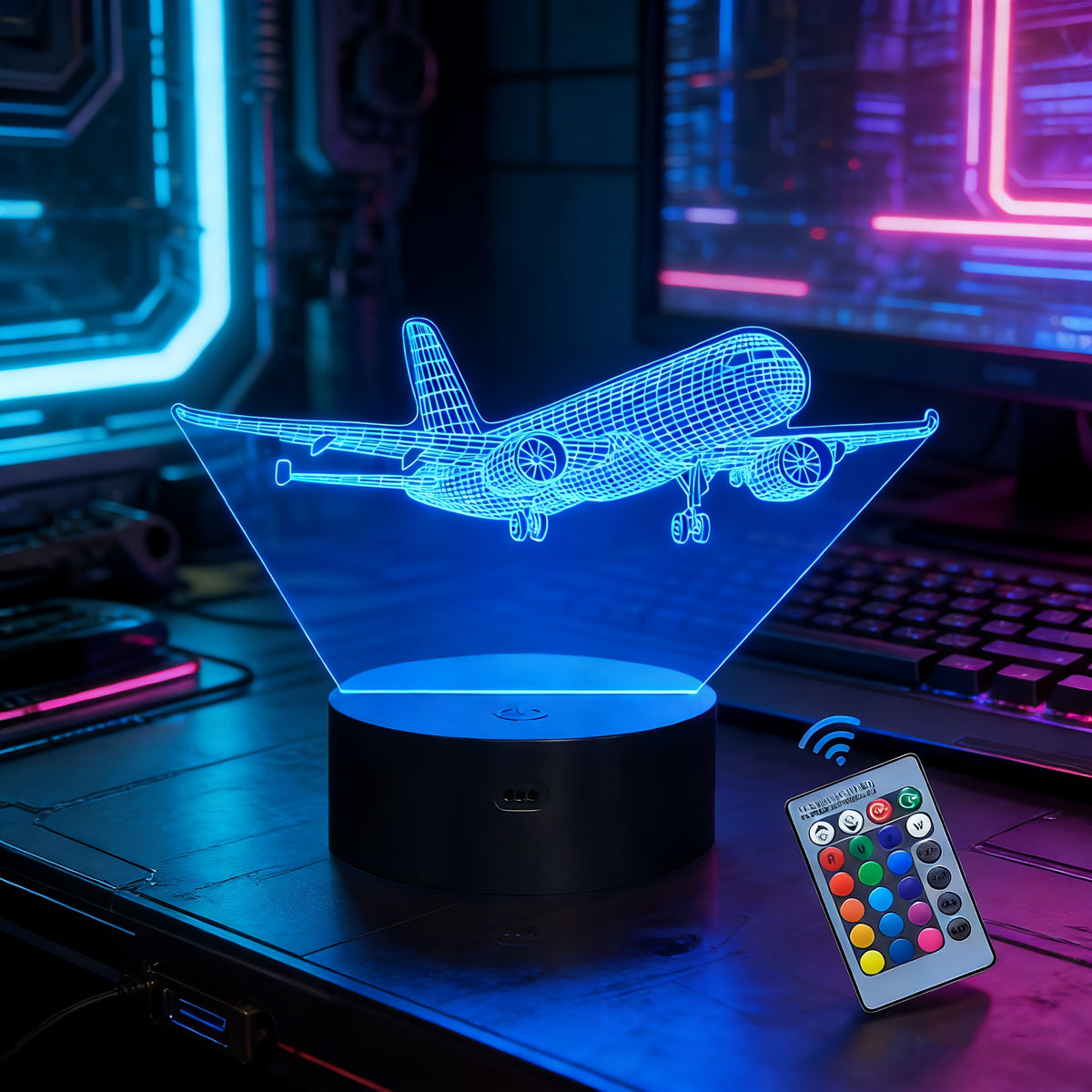 Airplane Night Light with 3D Illusion Design, 16 Touch-Control Color Options and Plug-In Base for Bedroom or Nursery Decor Gifts