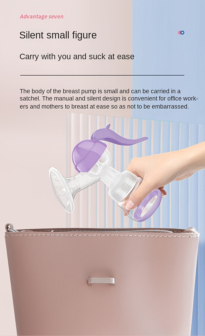 Manual Breast Pump with 5.07 oz Collection Bottle, Portable Hand-Operated Milk Expression Pump with Lever Handle in Purple or White for Nursing Moms