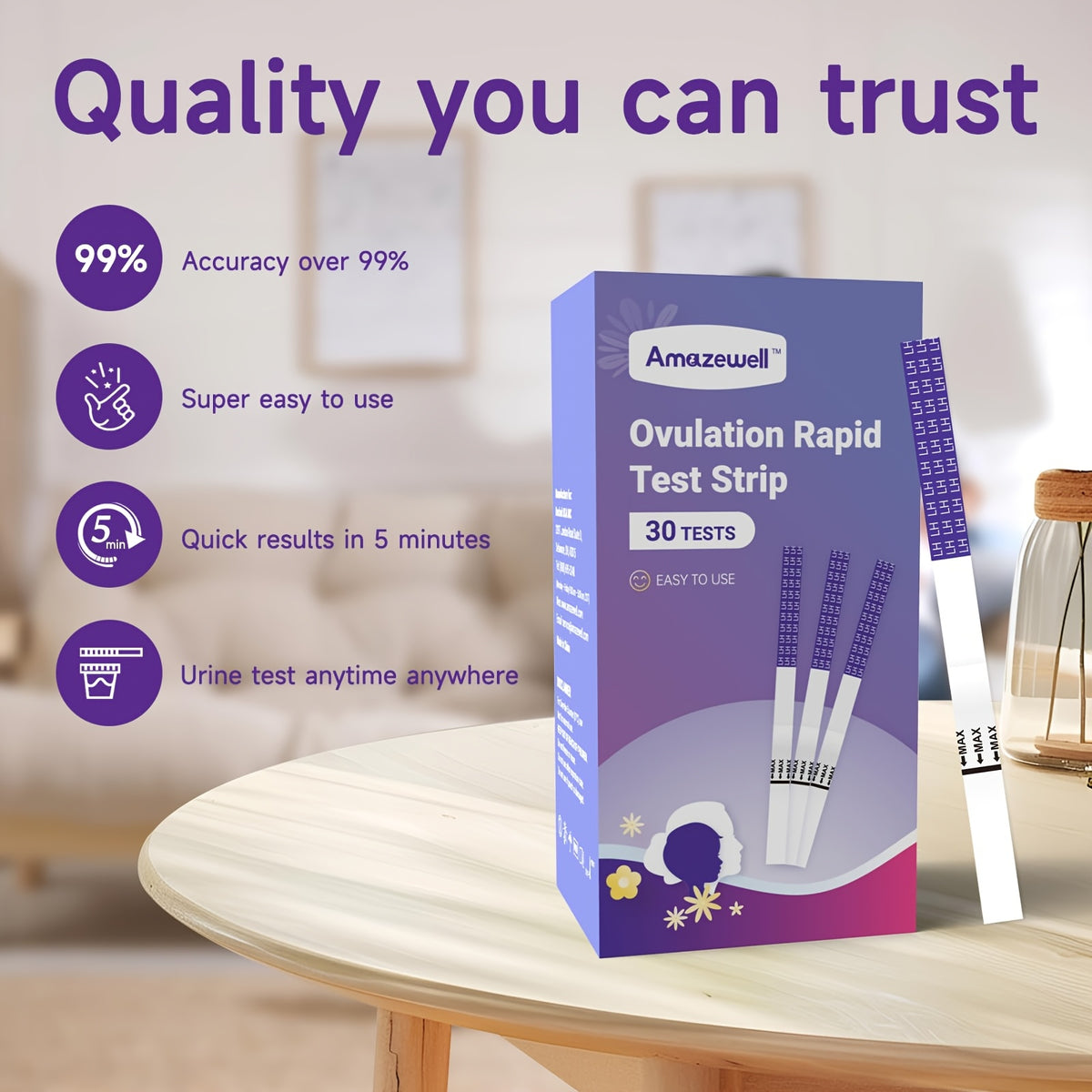 LH Ovulation Test Strips for Women, At-Home Fertility Tracking Kit with 5 mm Test Strips, Choose 60-Strip Set or 50-Strip Set with Urine Cup