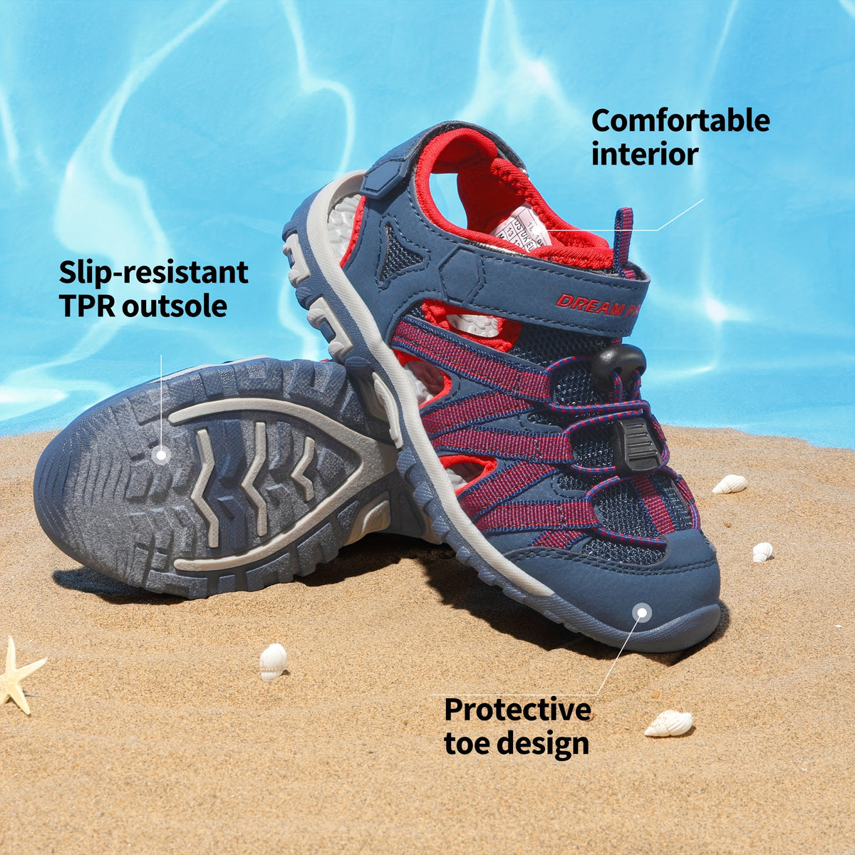 Kids Mesh Closed-Toe Sandals for Boys and Girls | Adjustable Two-Strap Outdoor Summer Shoes with EVA Soles for Toddler to Big Kid Sizes