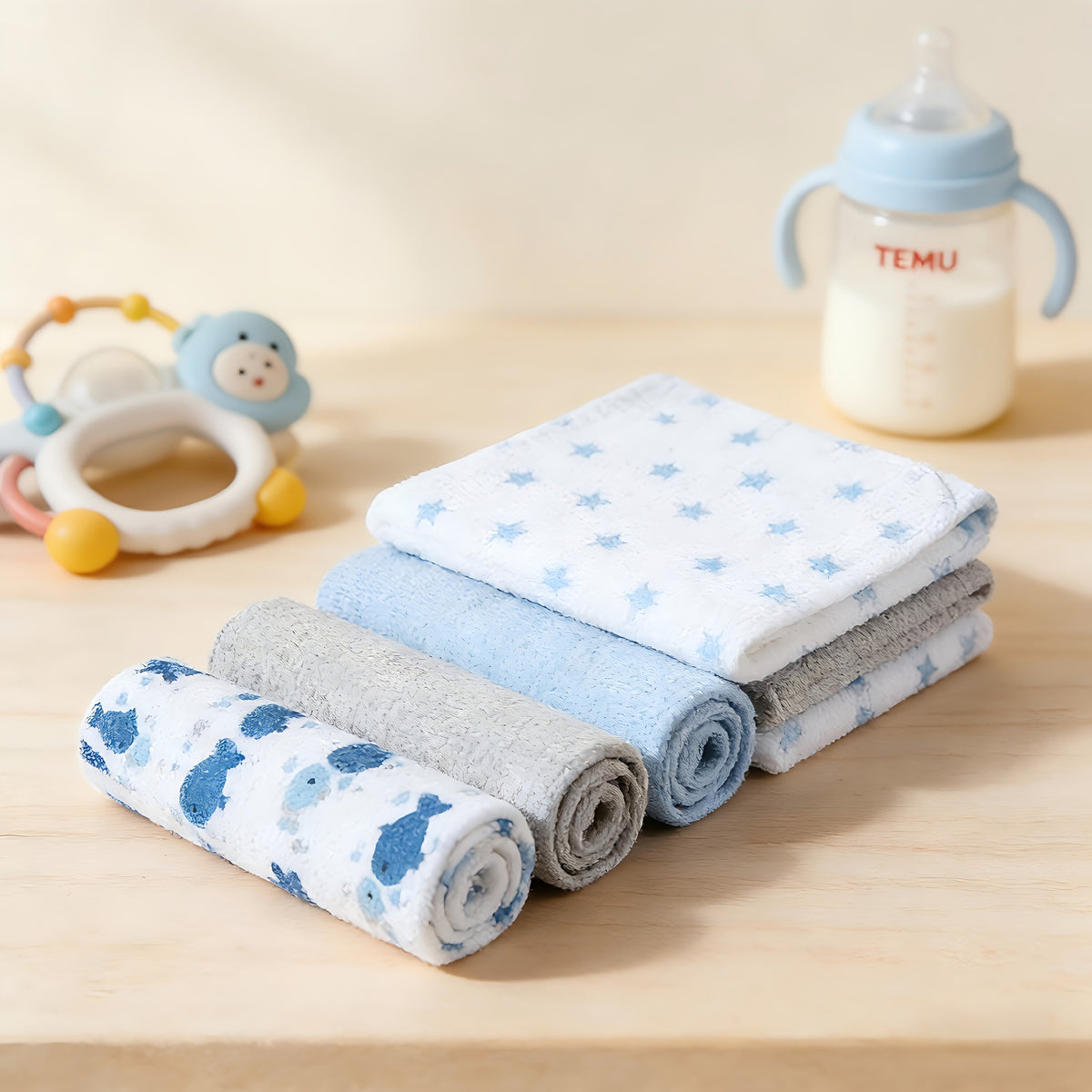 Soft Baby Washcloths 24-Pack, 9 x 9 Inch Absorbent Face and Body Bath Cloths with Whale, Elephant and Dinosaur Style Options for Everyday Care