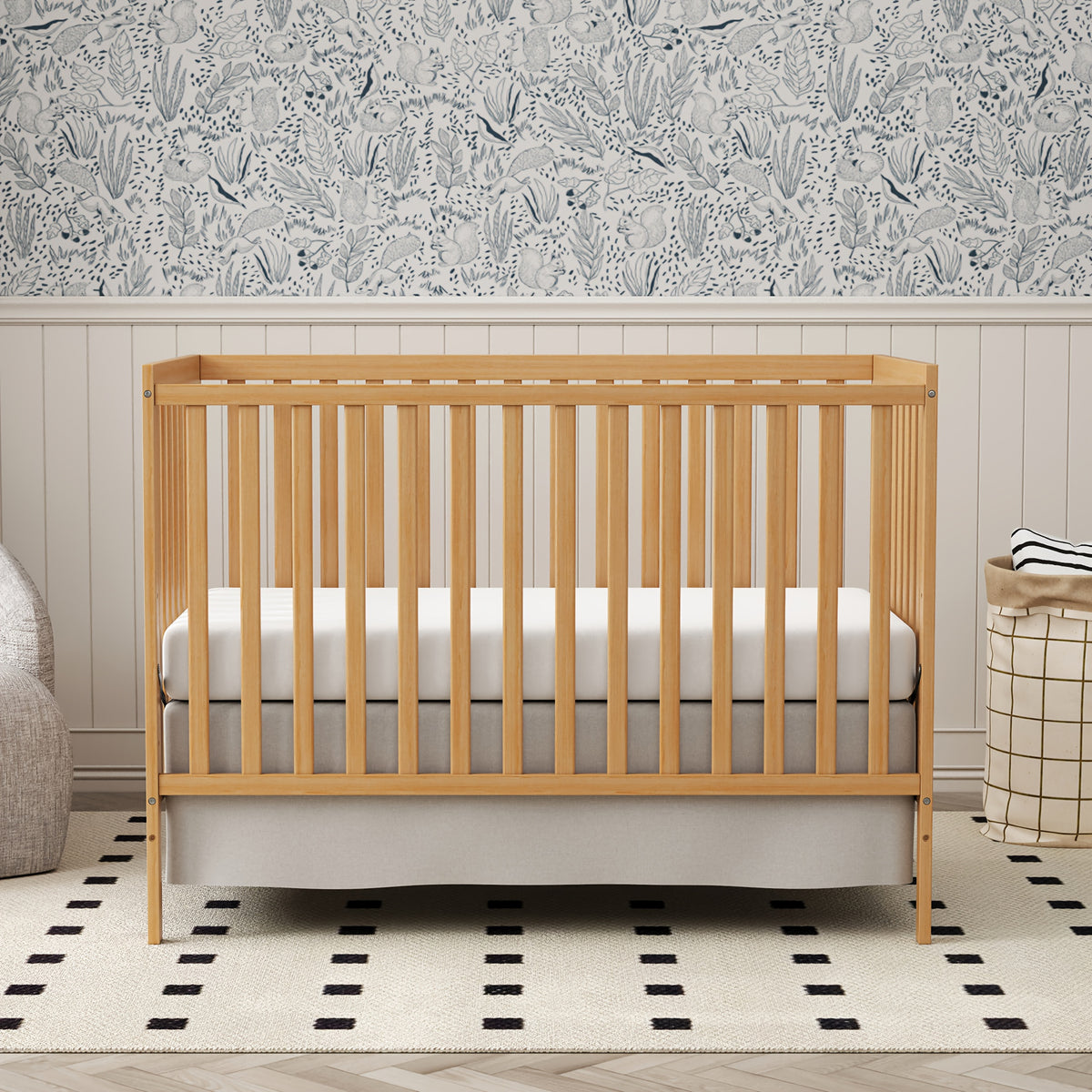 5-in-1 Convertible Crib by Goldzone, New Zealand Pine Wood Baby Crib with 4 Adjustable Mattress Heights, Toddler, Daybed and Full-Bed Options