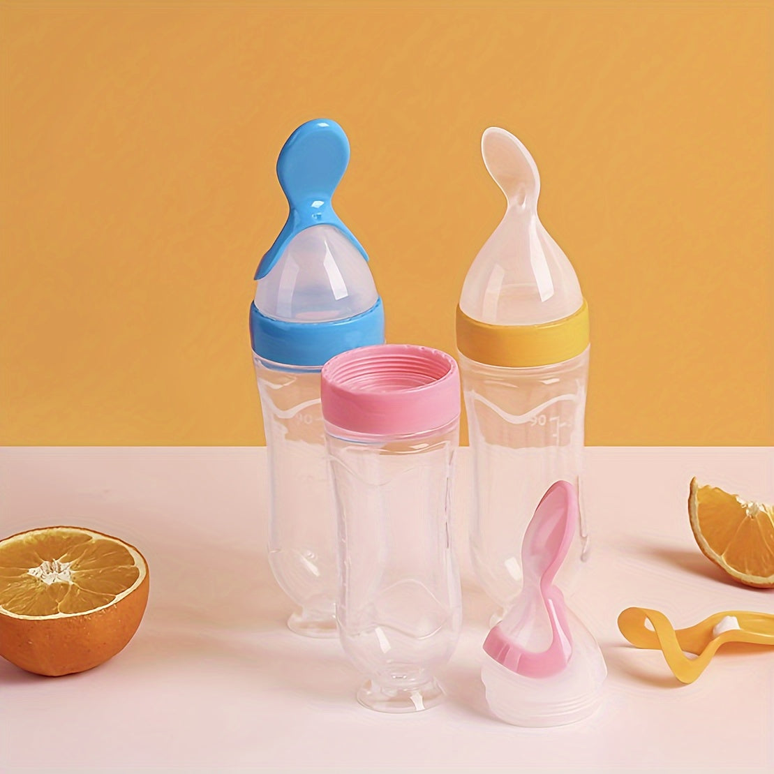 Baby Food Feeder Set, 7-Piece Silicone Squeeze Spoon Bottles and Fresh Fruit Feeders with Three Nipple Sizes for Everyday Complementary Feeding