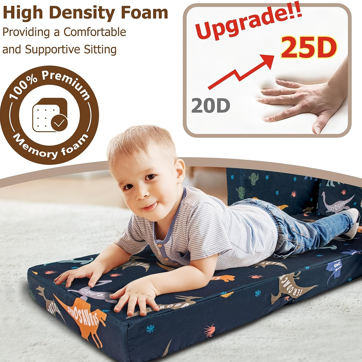 Convertible Kids Sofa Bed, 2-in-1 Fold-Out Toddler Couch and Lounge Chair with Removable Washable Cover for Reading and Playroom Relaxing