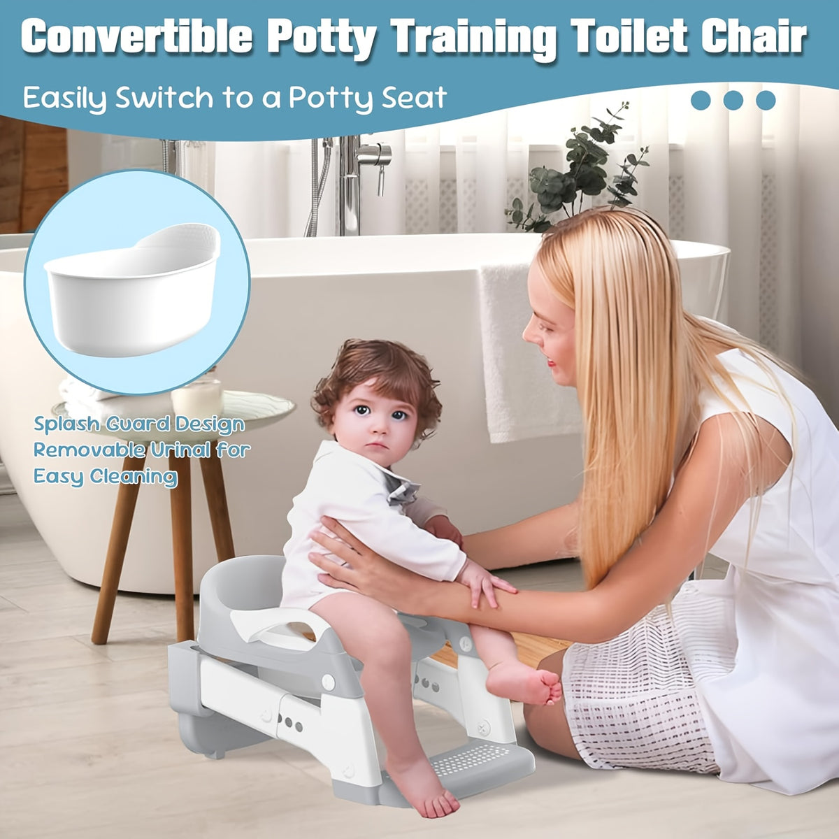 Toddler Potty Seat with Safety Harness, 3-in-1 Foldable Portable Toilet Trainer and Adjustable Step Stool for Boys and Girls