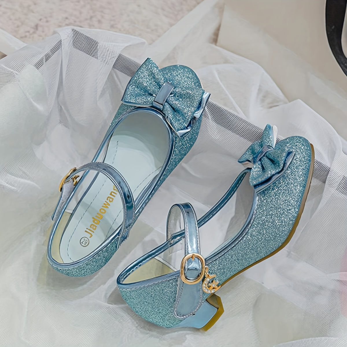 Girls Low Heel Mary Jane Shoes with Bow and Flower Details, Round-Toe Cushioned Dress Shoes in Blue or Purple for Toddler to Big Kid Parties and Weddings