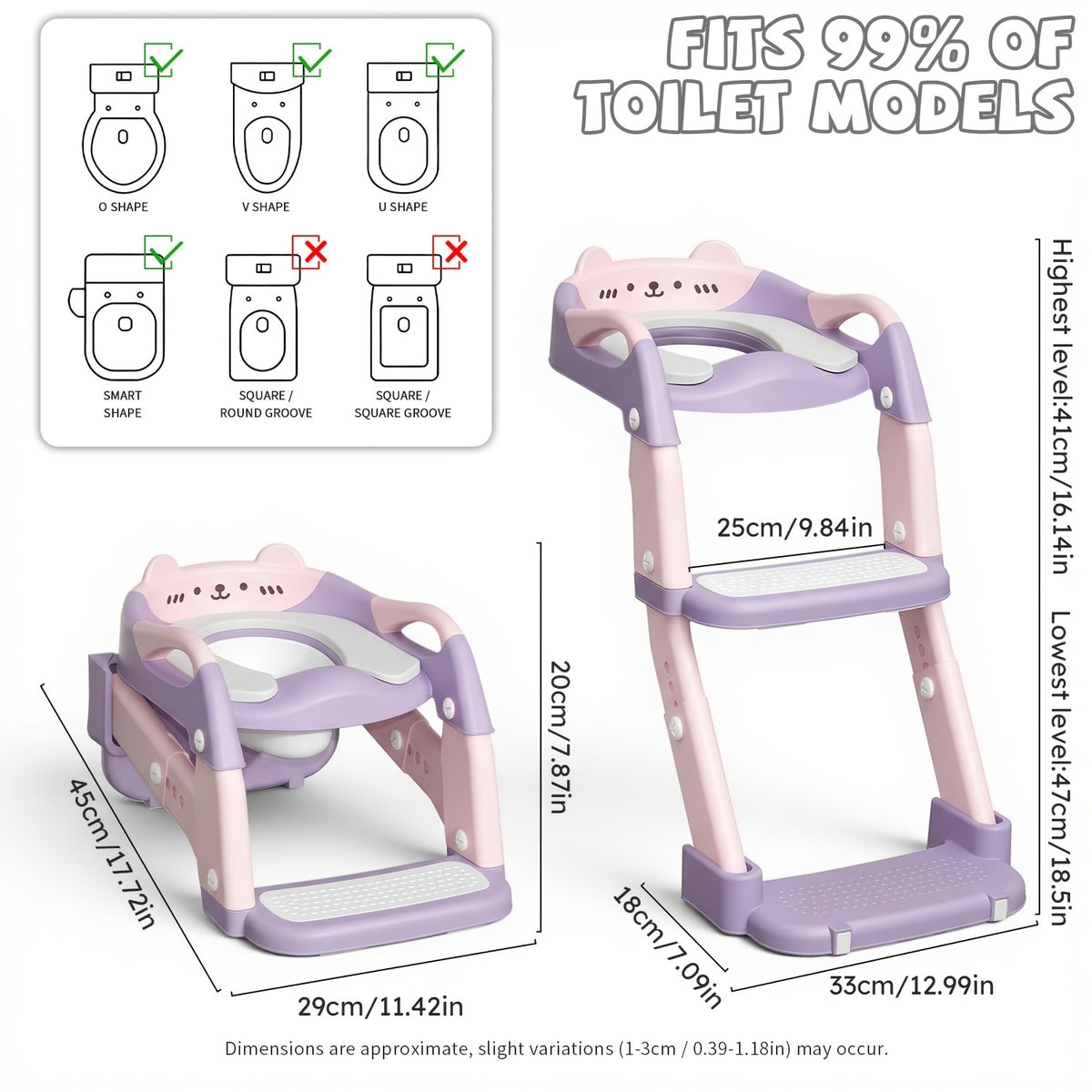 Height Adjustable 3-in-1 Potty Training Chair, Toilet Seat and Step Stool for Toddlers, Foldable Kids Potty with Splash Guard and Anti-Slip Steps for Boys and Girls