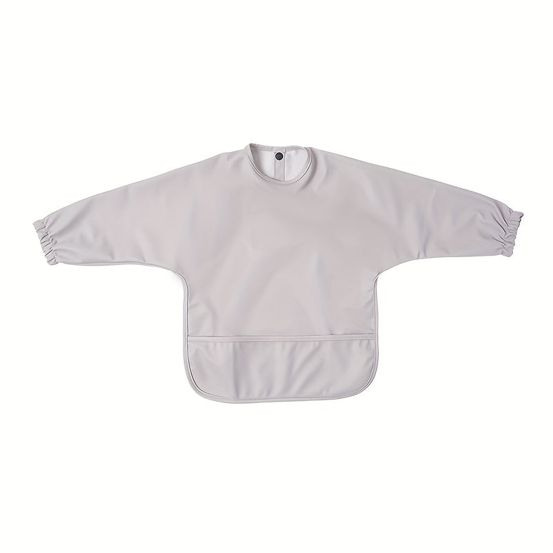 Sleeved Baby Bib with Food Pocket, Wipeable Long Sleeve Feeding Smock with Snap Closure for Babies and Toddlers 6-36 Months at Mealtimes