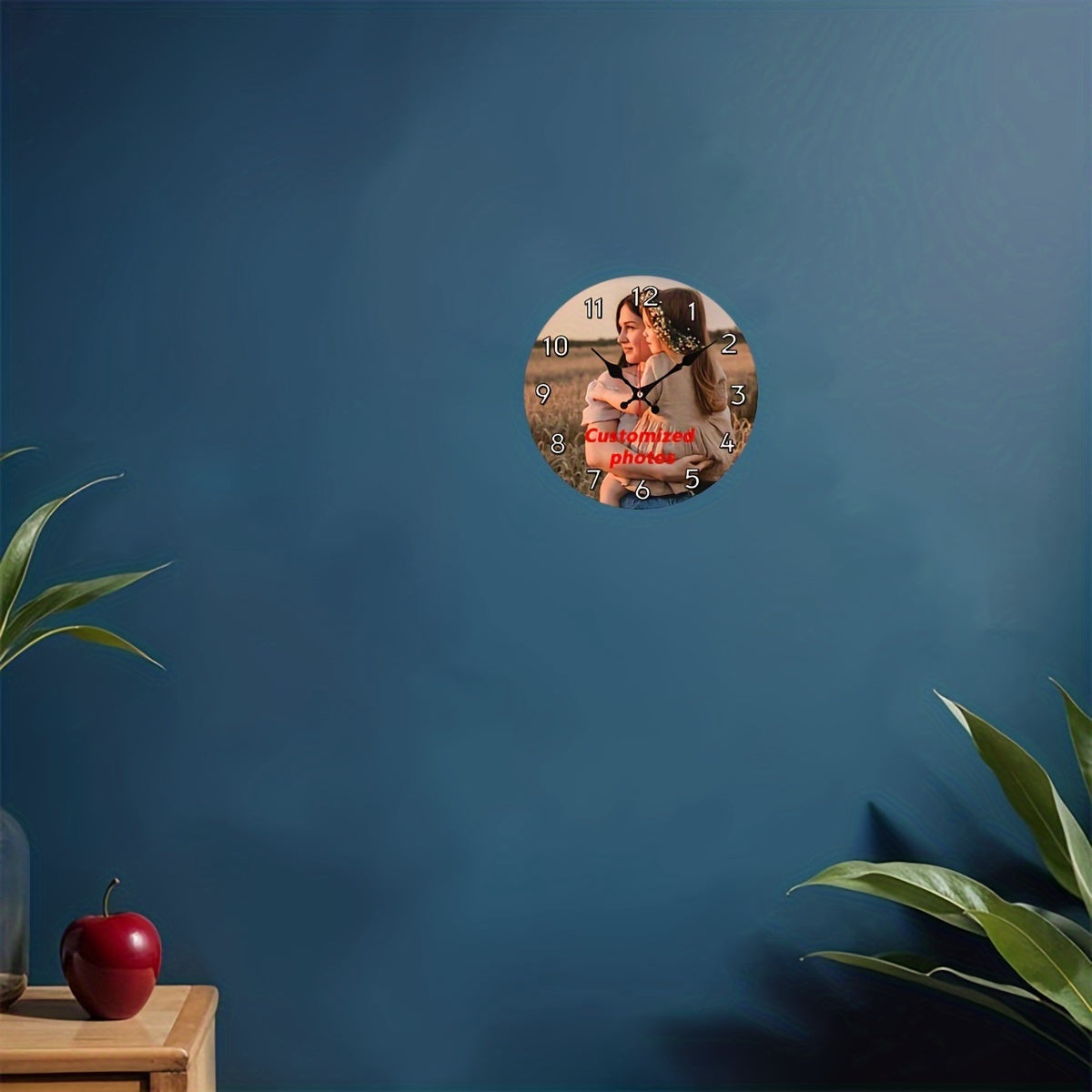 Personalized Nursery Photo Wall Clock with Silent Non-Ticking Design, Round 12-Inch Custom Picture Display and Wood Frame for Baby Room Decor