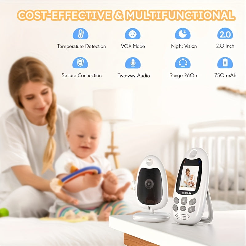 No WiFi Baby Monitor with Camera and Audio, BOIFUN VB610 Portable 2-Inch Screen with Night Vision, Two-Way Talk, VOX Mode and Temperature Alerts