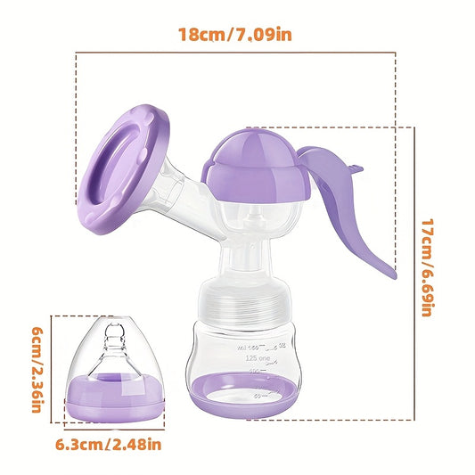Manual Breast Pump with 5.07 oz Collection Bottle, Portable Hand-Operated Milk Expression Pump with Lever Handle in Purple or White for Nursing Moms