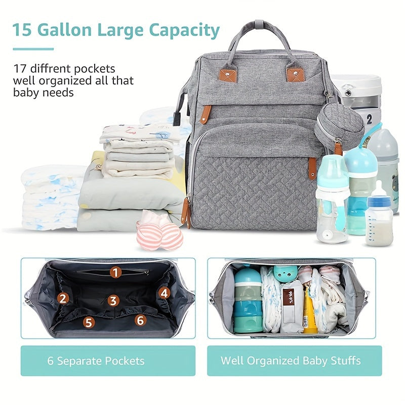 Heather Grey Diaper Backpack, Multifunctional Large Capacity Diaper Bag for Baby Care ā Spacious Nappy Backpack, Practical Baby Shower Gift for New Parents, Everyday Diaper Bag Essentials