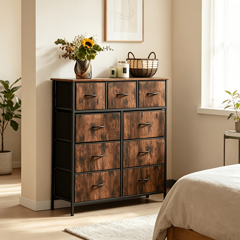 Fabric Drawer Storage Cabinet for Office or Bedroom, Lightweight Wardrobe Organizer with Integrated Slide Rails in Black, Rust or Gray