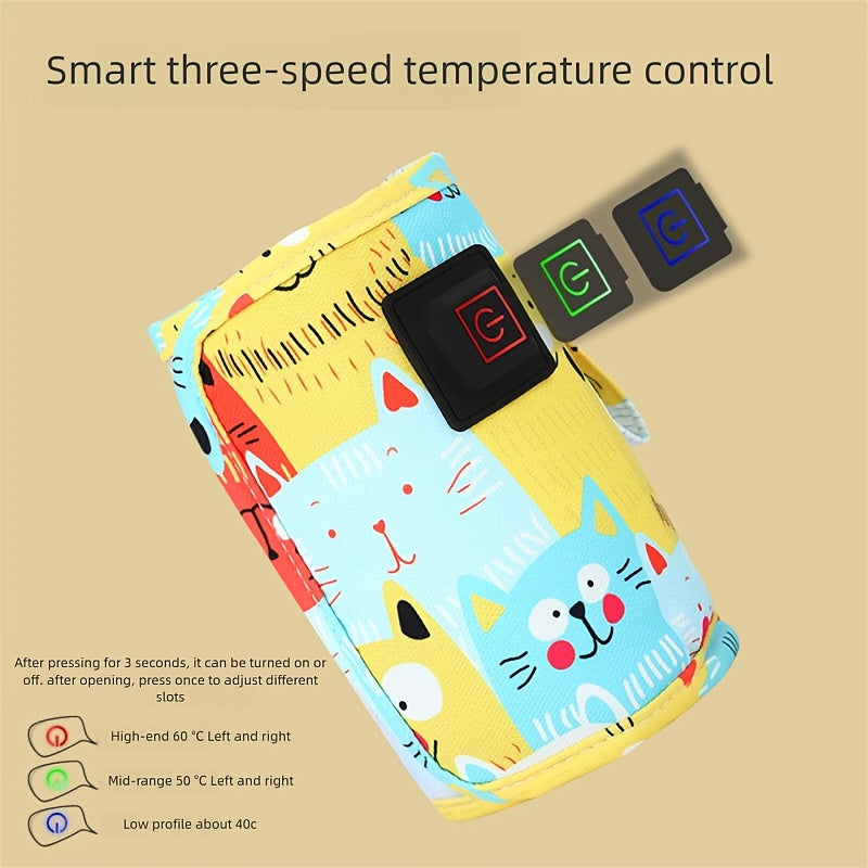 Self-Adhesive Portable Bottle Heater with 3 Adjustable Temperature Settings, Durable Travel Bottle Warmer for Outdoor Activities, Compact Modern Accessory for On-the-Go Feeding