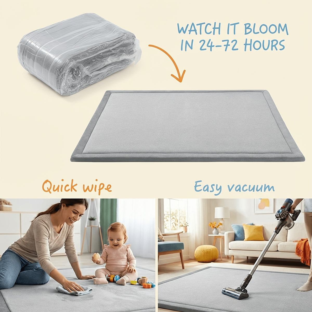 Tummy-Time Velvet Play Mat with 1.3-Inch Cushioning, Non-Slip Crawling Floor Pad for Infants and Toddlers, Four Size Options