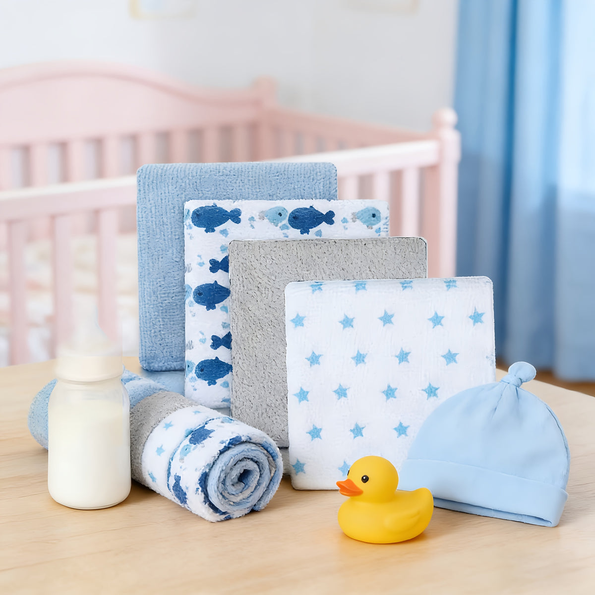 Soft Baby Washcloths 24-Pack, 9 x 9 Inch Absorbent Face and Body Bath Cloths with Whale, Elephant and Dinosaur Style Options for Everyday Care