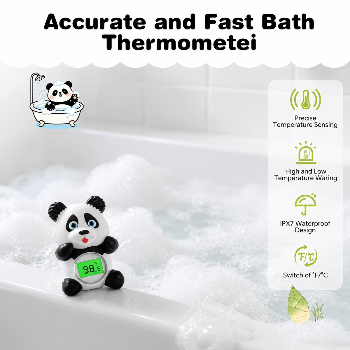 Floating Baby Bath Water Thermometer in Classic Panda Design, Infant Bathtub Temperature Checker for Supervised Bath Time and Nursery Bath Essentials