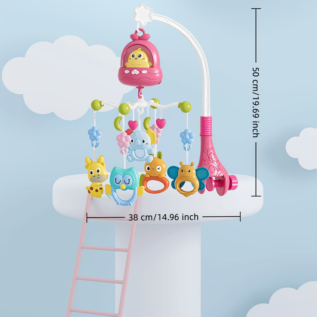 Baby Crib Mobile with Music and 360° Rotation, Remote Control, Soft Light and Timer, Animal Chimes for Nursery Decor, Ages 0–12 Months