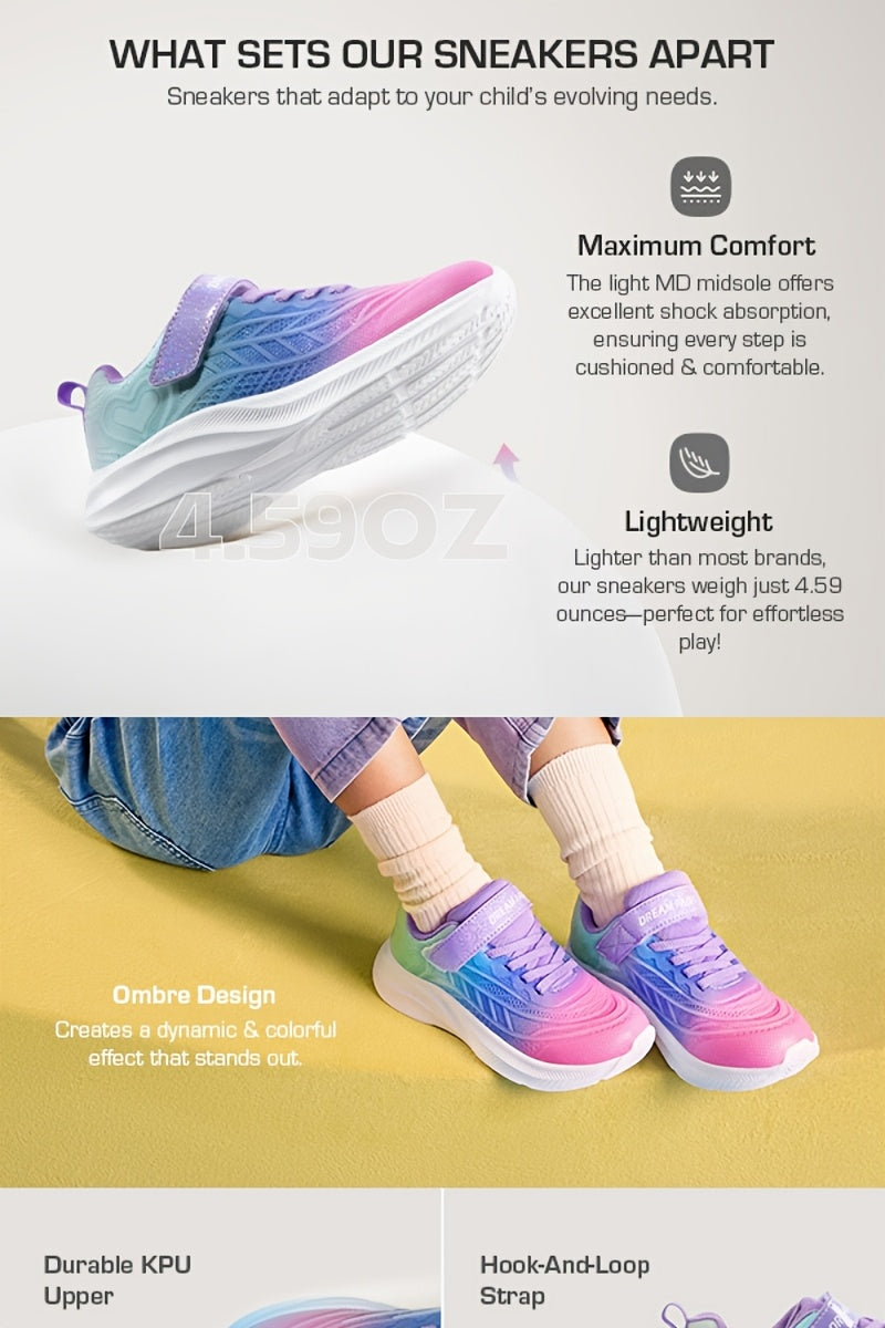 Girls Gradient Sneakers by DREAM PAIRS with Strap Closure, Lightweight KPU Low-Top Shoes with Cushioned Soles for Toddler, Little Kid and Big Kid Casual Wear