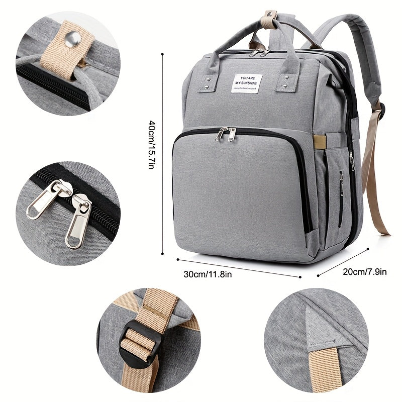 Expandable Baby Bed Diaper Backpack with Insulated Bottle Compartment, Multi-Pocket Large Capacity Changing Bag for Moms and Dads