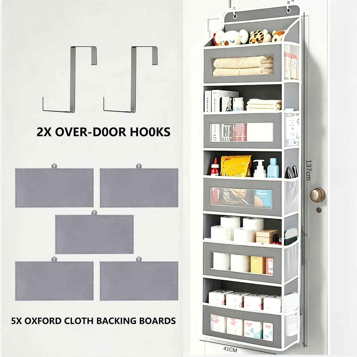 5-Shelf Over-the-Door Organizer with 10 Storage Pockets, No-Drill Hanging Door Storage for Nursery, Bedroom, Bathroom and Pantry Essentials