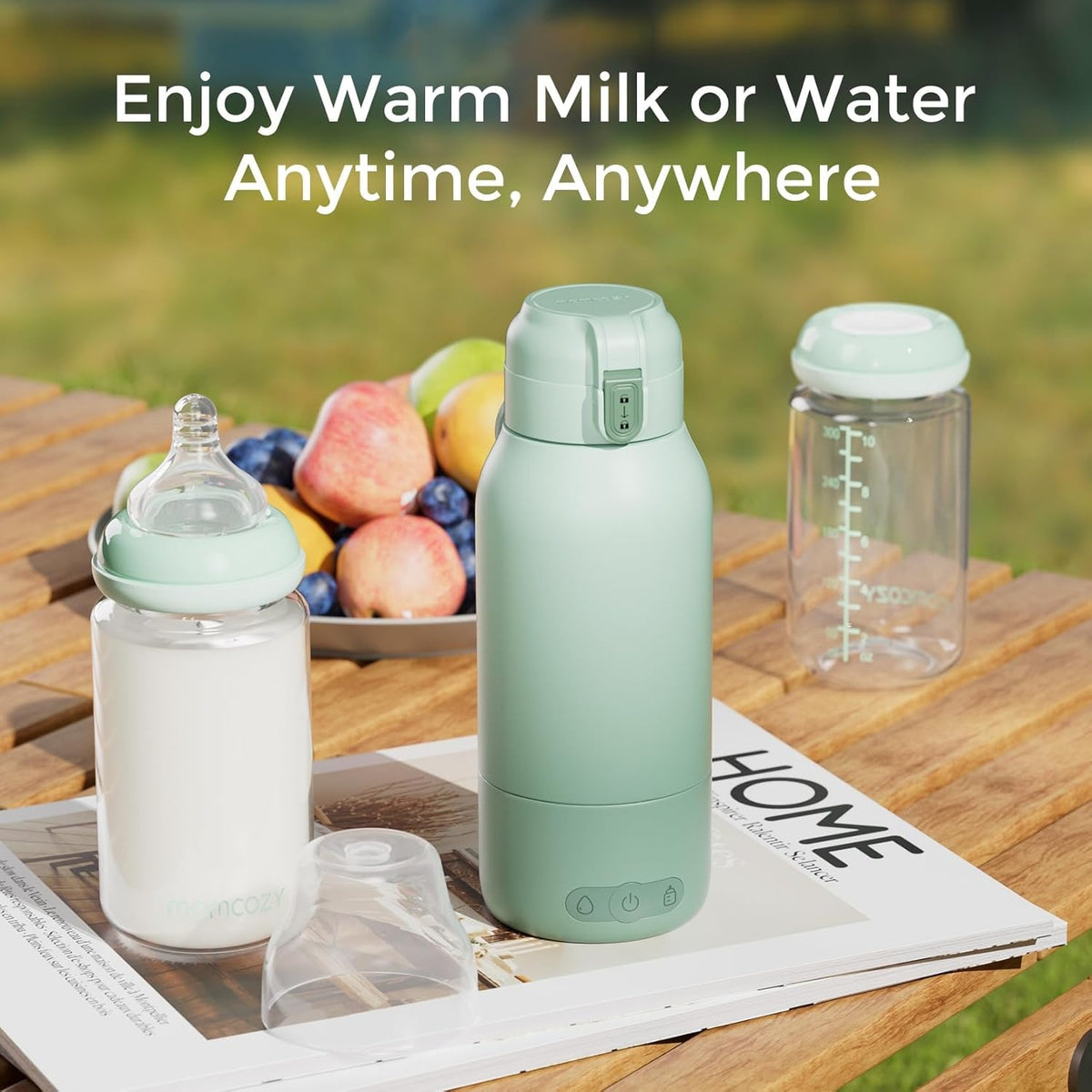 Rechargeable Travel Milk Warmer by GOANDO, 12 oz Cordless 80W Flask with 316 Stainless Steel Interior, Temperature Control, LED Display and Safety Lock