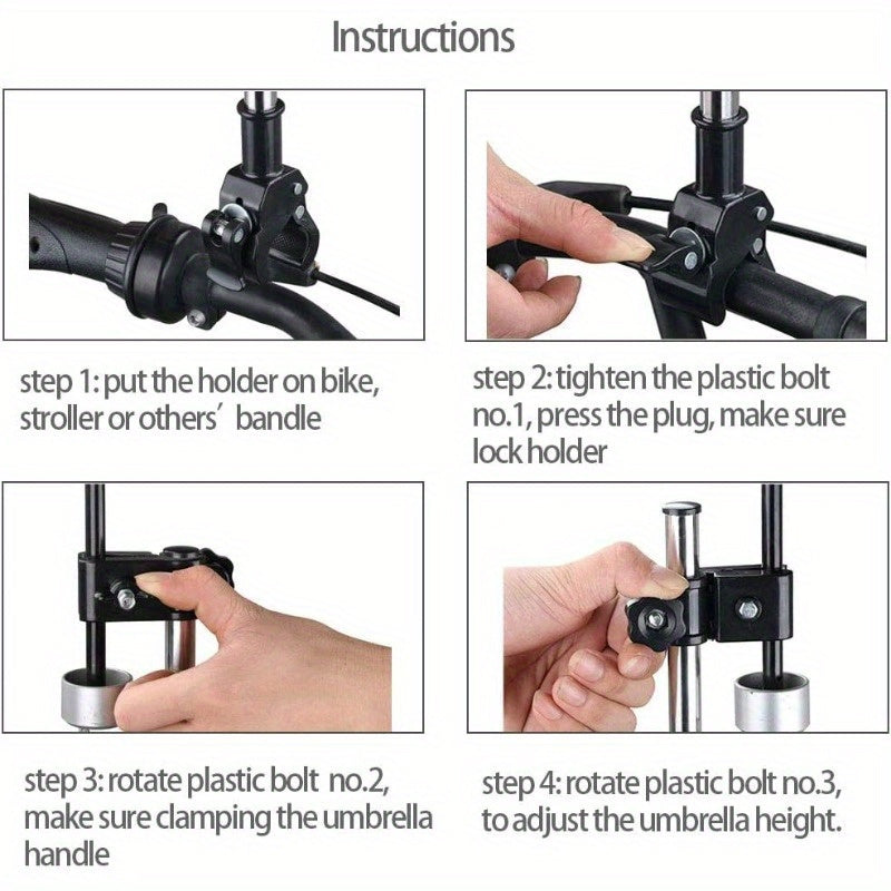 Umbrella Mount Bracket for Strollers, Adjustable No-Wrench Clamp Holder for Compatible Baby Carriages, Wheelchairs, Walkers and Bicycle Frames